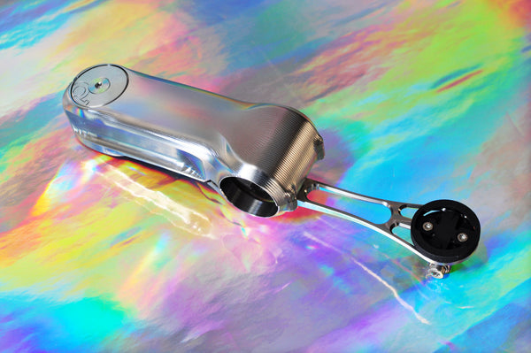 Sturdy titanium stem, side view on an iridescent background