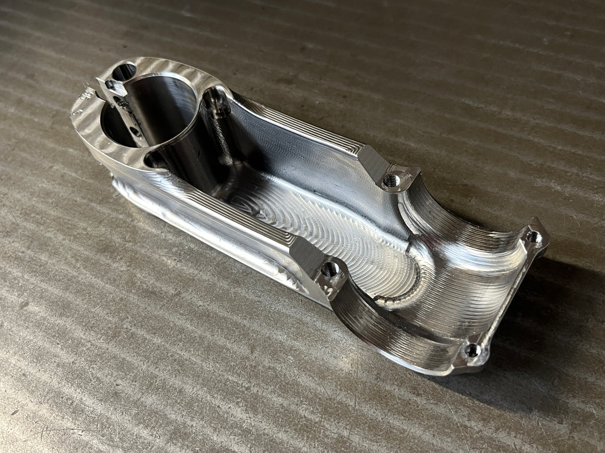 Pocketed underside of a CNC machined titanium stem