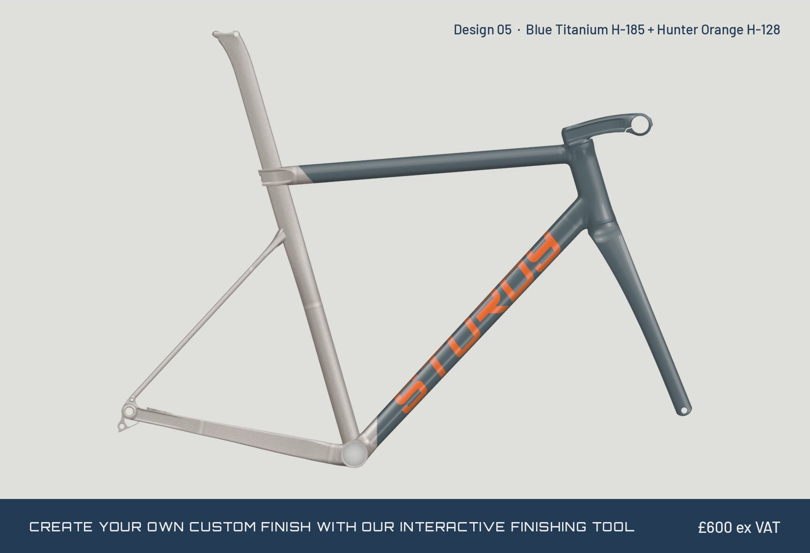 Examples of custom themes on the frame, single and two-colour designs, created with the interactive finishing tool, £600 ex VAT